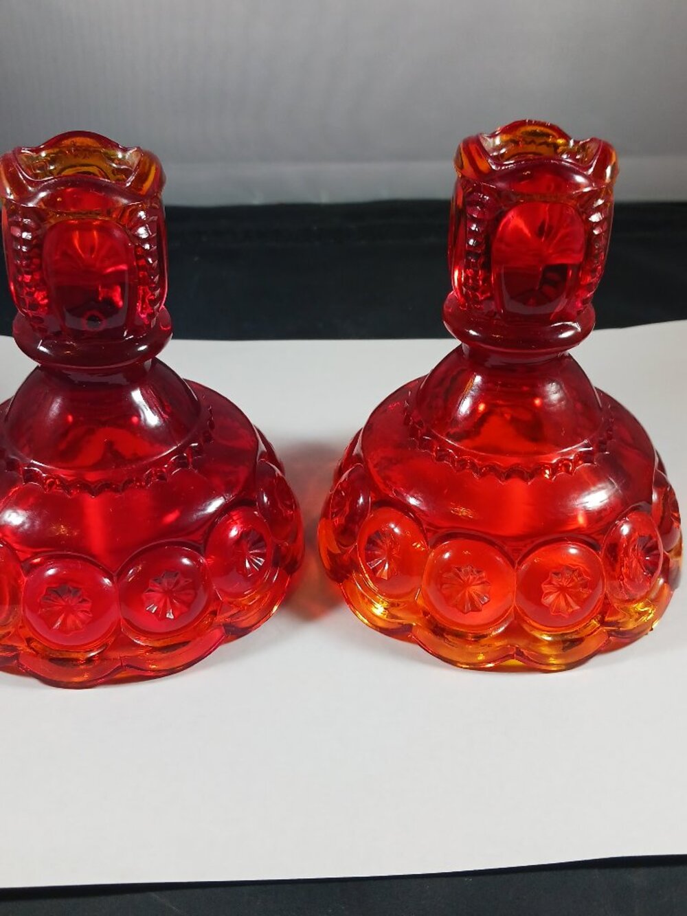 Vintage LE Smith Amberina Glass Candle Holders: Moon & Stars